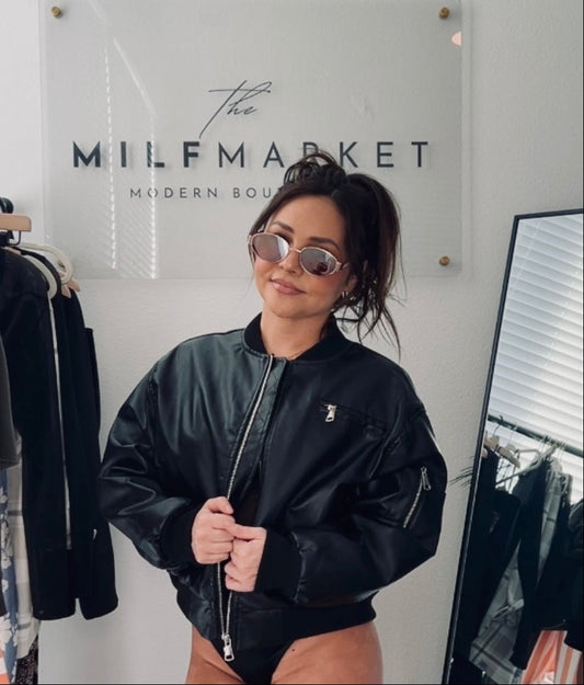 Oversized Faux Leather Bomber